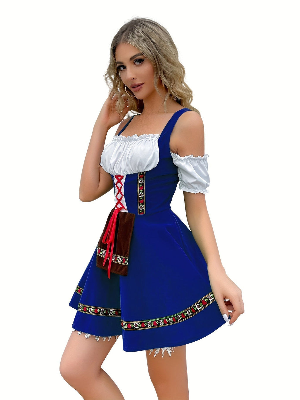 Dame Dirndl Kjole Bomuldsblanding Polyester | Almindelig Pasform Minikjole | Skulderfrit Design Med Snørelukning Til Festivaler | Vanero