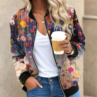 Blomstret Bomberjakke med Fjerprint | Polyester | Elegant og Afslappet l Vanero