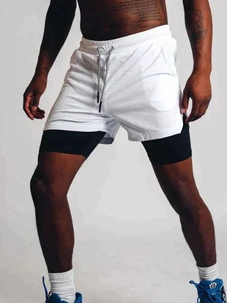 Unisex Sportsshorts Polyester Elastan | Regular Fit 2-i-1 Træningsshorts | Indershorts Design til Løb & Træning | Vanero