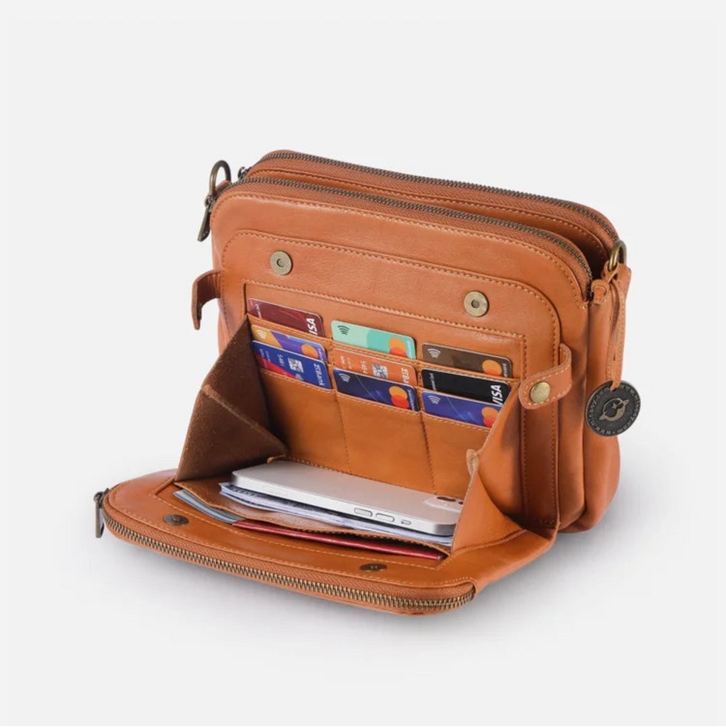 Crossbody Skuldertaske i Læder | Justerbar Rem & Lynlåslukning | Kompakt Opbevaring Til Rejser & Hverdagsbrug | Vanero