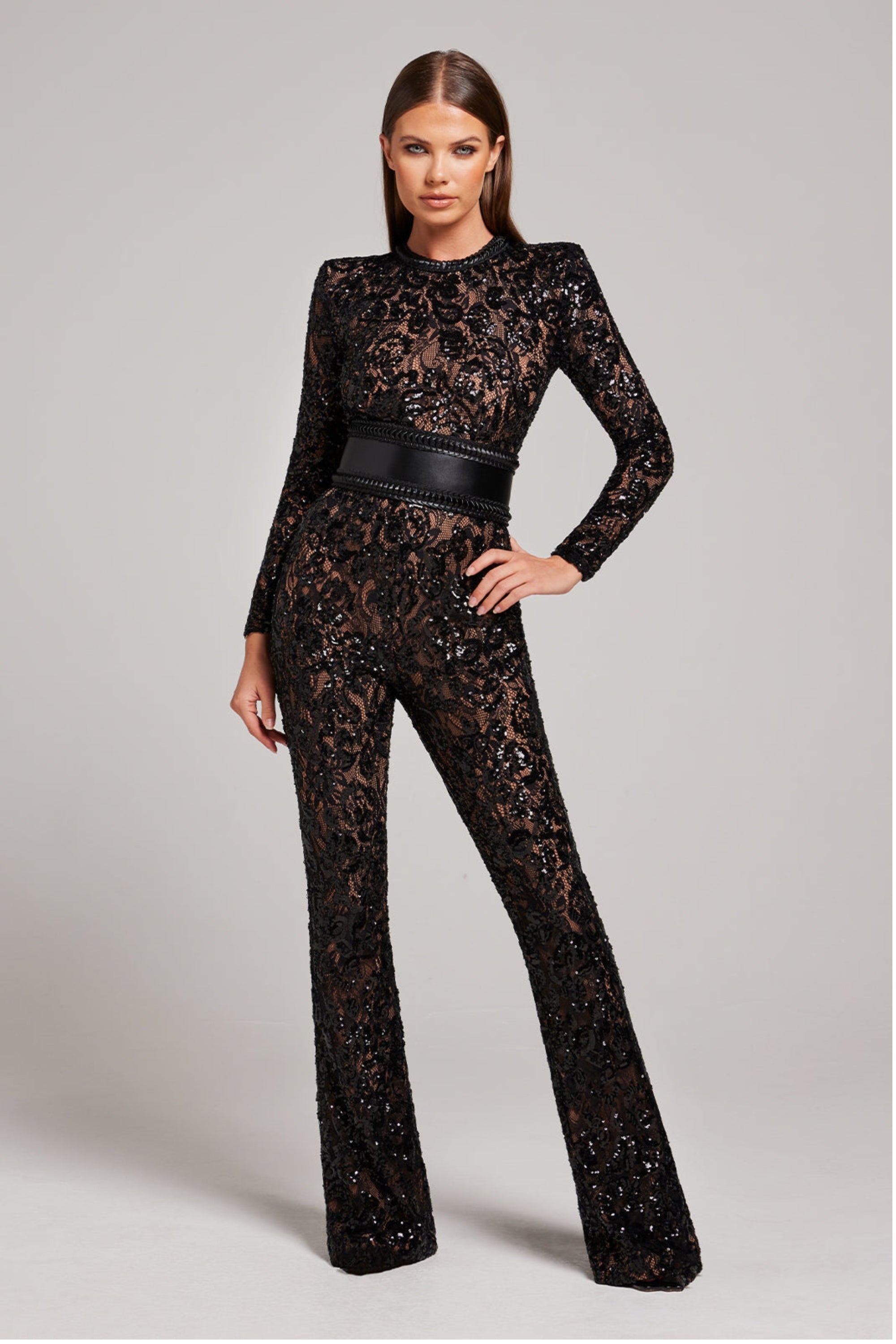 Lucia Polyester & Bomuldsblanding | Figursyet Pasform Jumpsuit | Blondedetaljer til Arrangementer & Aftenbrug | Vanero