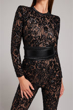 Lucia Polyester & Bomuldsblanding | Figursyet Pasform Jumpsuit | Blondedetaljer til Arrangementer & Aftenbrug | Vanero