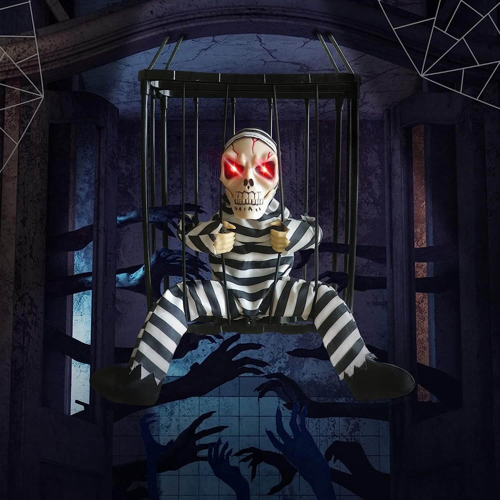 Halloween Skelet Fange Dekoration | Bevægelsesaktiveret Lyd & Bevægelse | Batteridrevet | Vanero