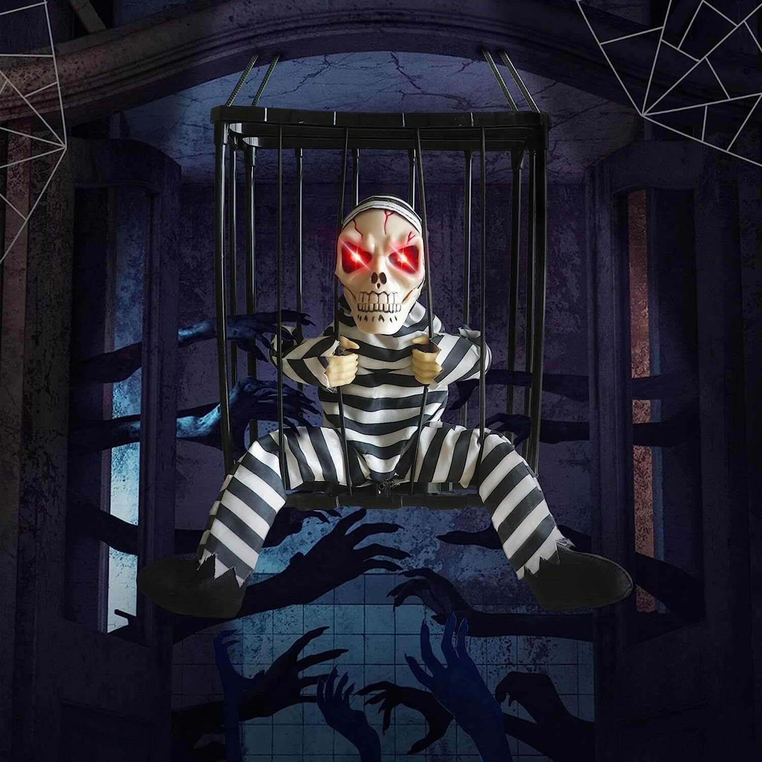 Halloween Skelet Fange Dekoration | Bevægelsesaktiveret Lyd & Bevægelse | Batteridrevet | Vanero