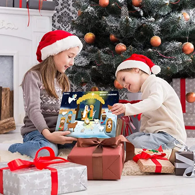 Krippenscene Adventskalender Sæt | Traditionel Julekalender Med Hellige Motiver | Vanero