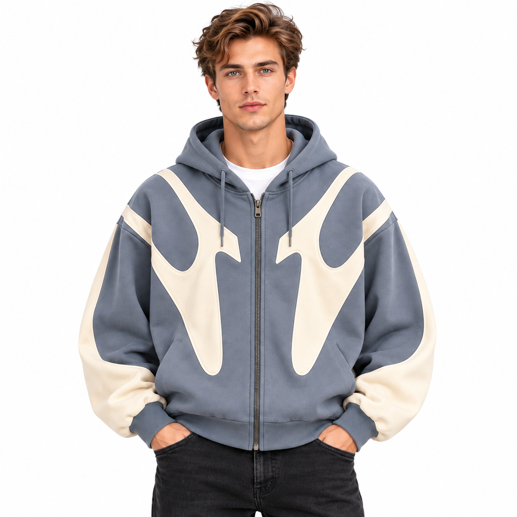 Herre Kontrast Hoodie | Justerbar Hætte & Ribbede Manchetter | Sweatshirt Med Gennemgående Lynlås Til Hverdag & Streetwear | Vanero