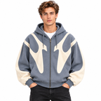 Herre Kontrast Hoodie | Justerbar Hætte & Ribbede Manchetter | Sweatshirt Med Gennemgående Lynlås Til Hverdag & Streetwear | Vanero