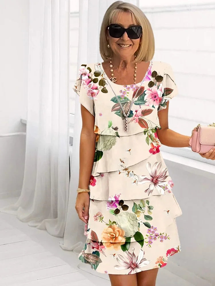 Emilie | Floral Lag-på-Lag Kjole l Vanero