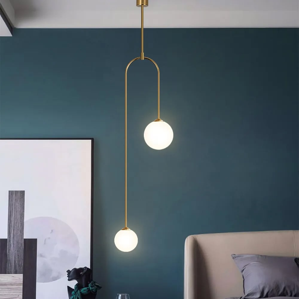 Moderne l pendel Glas Globe 2-Light U-formet til stue og soveværelse l Vanero