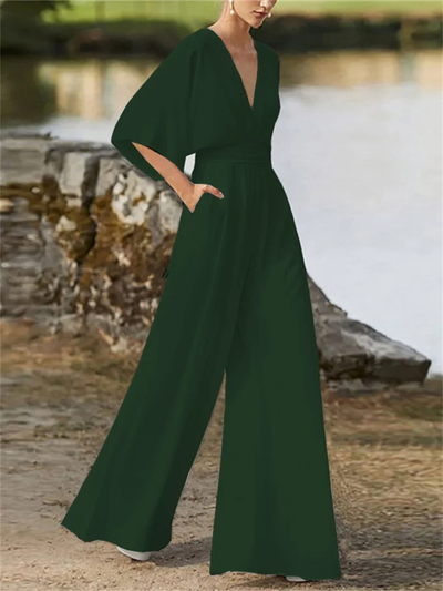 Stilla | elegant jumpsuit med brede ben og v-hals til kvinder | vanero