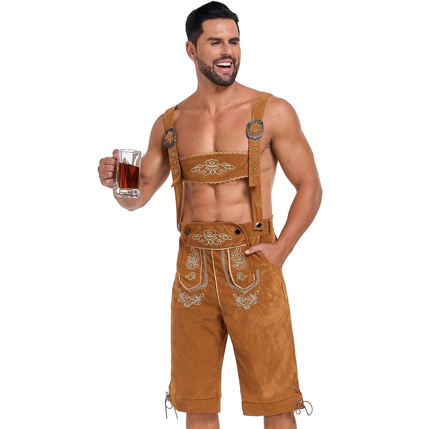 Bergkönig | Herre-Læderbukser Med Broderi & Seler – Oktoberfest Look | Vanero