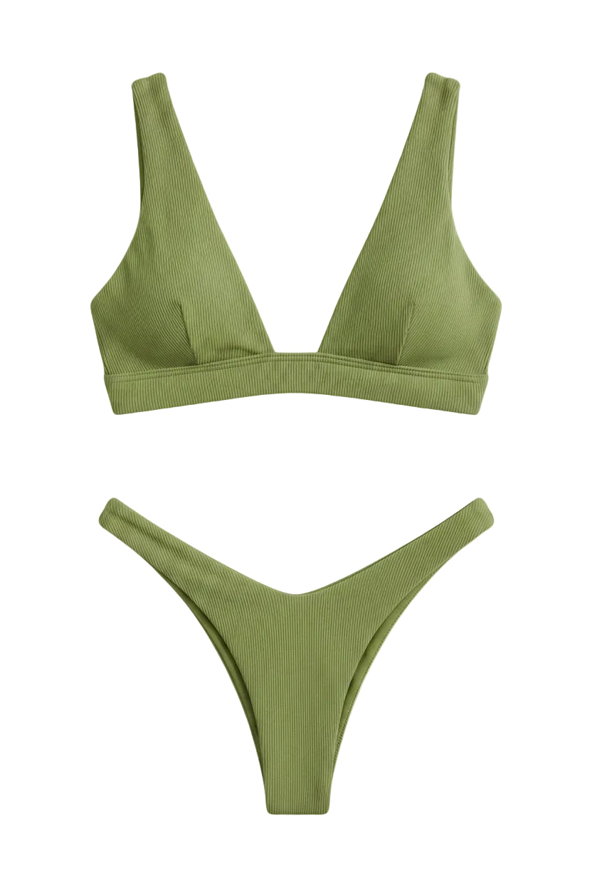 Dame Trekantsbikini | Høj Benskæring Todelt Badetøj | Brede Stropper Med Hurtigtørrende Materiale | Vanero
