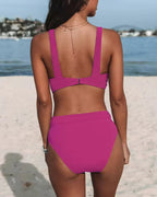 Bikini Polyester Elastan Blanding | Regular Fit To-Delt Badetøjssæt | Høj Talje V-Hals Design til Strand & Poolbrug | Vanero