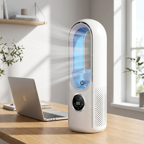 Bladløs Tårnventilator Med Luftfugter | ABS Bordventilator Med Digitalt Display | Personlig Indendørs Køling | Vanero