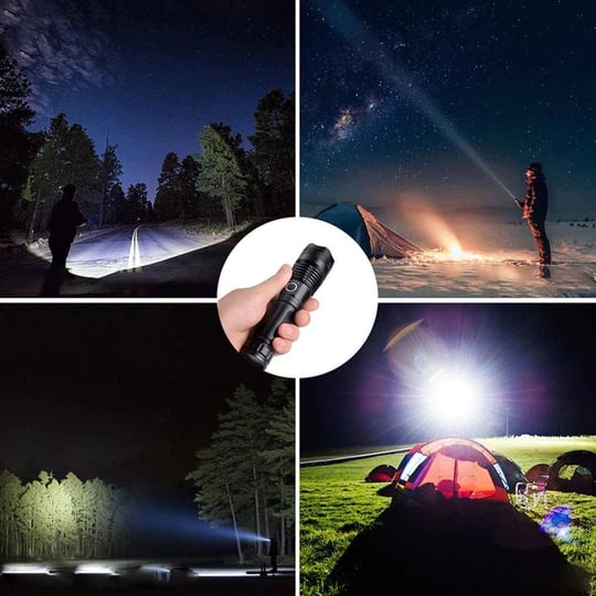 Taktisk LED Lommelygte Powerbank | Justerbar Zoom Genopladelig Konstruktion | Camping Vandring Beredskab & Outdoor Brug | Vanero