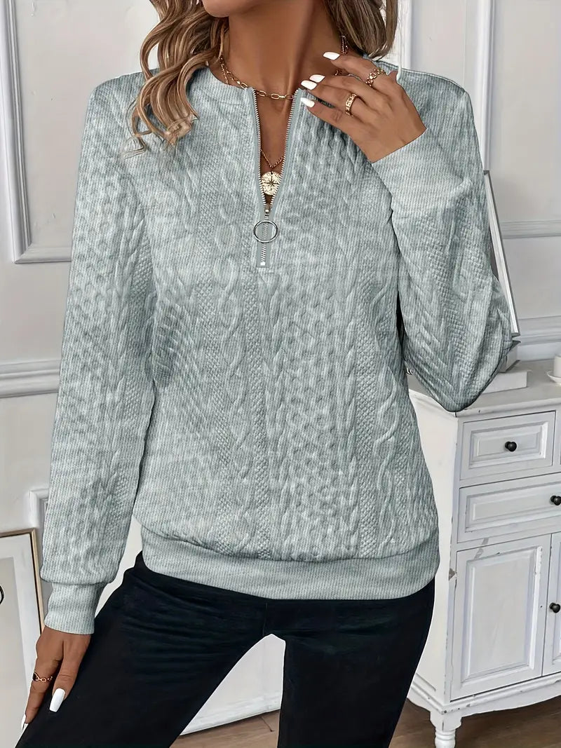 Abrie Sweater | Kabelstrikket sweater med halv lynlås til kvinder l Vanero