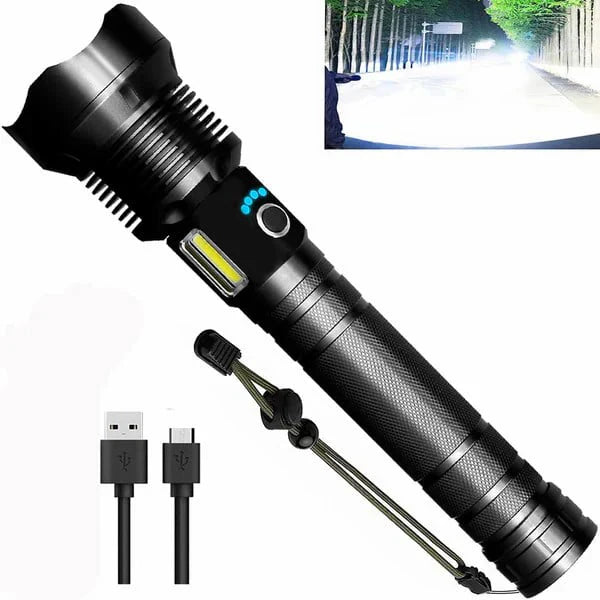 Taktisk LED Lommelygte Powerbank | Justerbar Zoom Genopladelig Konstruktion | Camping Vandring Beredskab & Outdoor Brug | Vanero