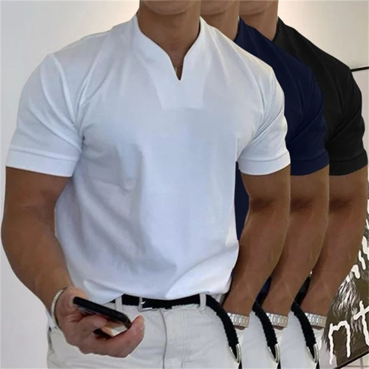 Herre T-Shirt Bomuld Polyester | Regular Pasform Trænings T-Shirt | V-Hals Design Til Træning & Hverdagsbrug | Vanero
