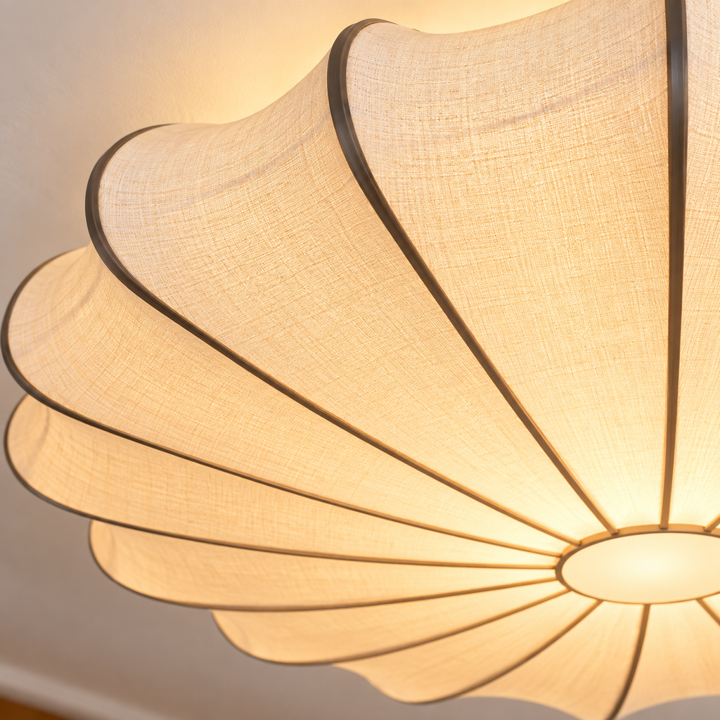 Flush Loftlampe Med Skulpteret Stofskærm | Tekstil & Metalkonstruktion Med E26 E27 Fatning | Indendørs Rumbelysning | Vanero