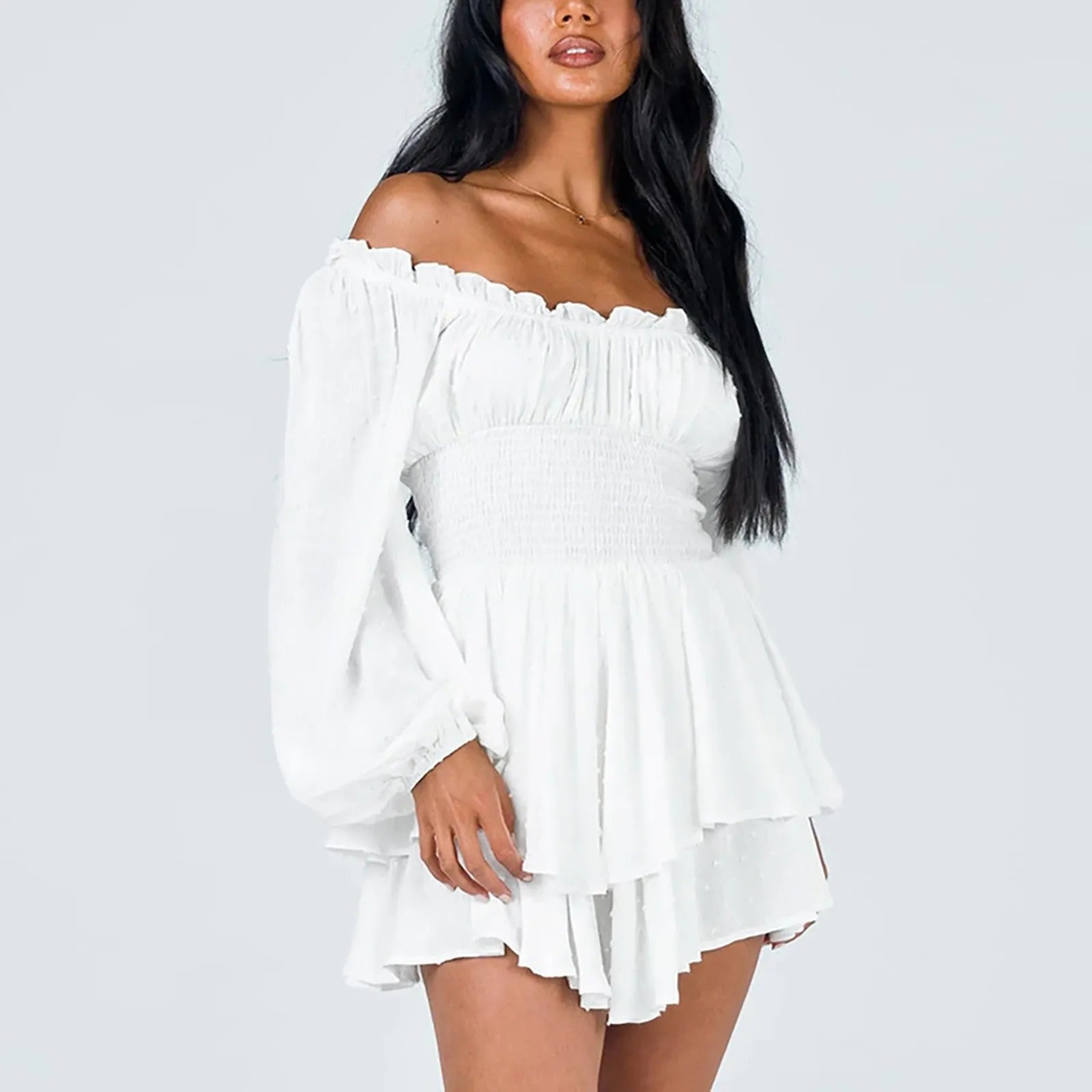 Dame Kjole Let Polyester | Afslappet Pasform Off-Shoulder Kjole | Flæsedetaljer Til Hverdagsbrug & Fritid | Vanero