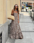 Dame Kjole Let Tekstilmateriale | Afslappet Pasform Maxikjole | Halterneck Leopardprint Til Sommer & Arrangementer | Vanero