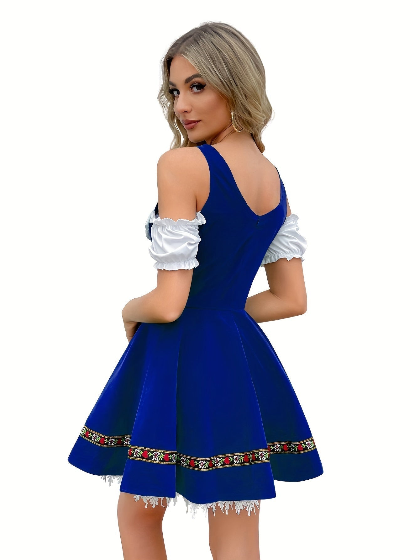 Dame Dirndl Kjole Bomuldsblanding Polyester | Almindelig Pasform Minikjole | Skulderfrit Design Med Snørelukning Til Festivaler | Vanero