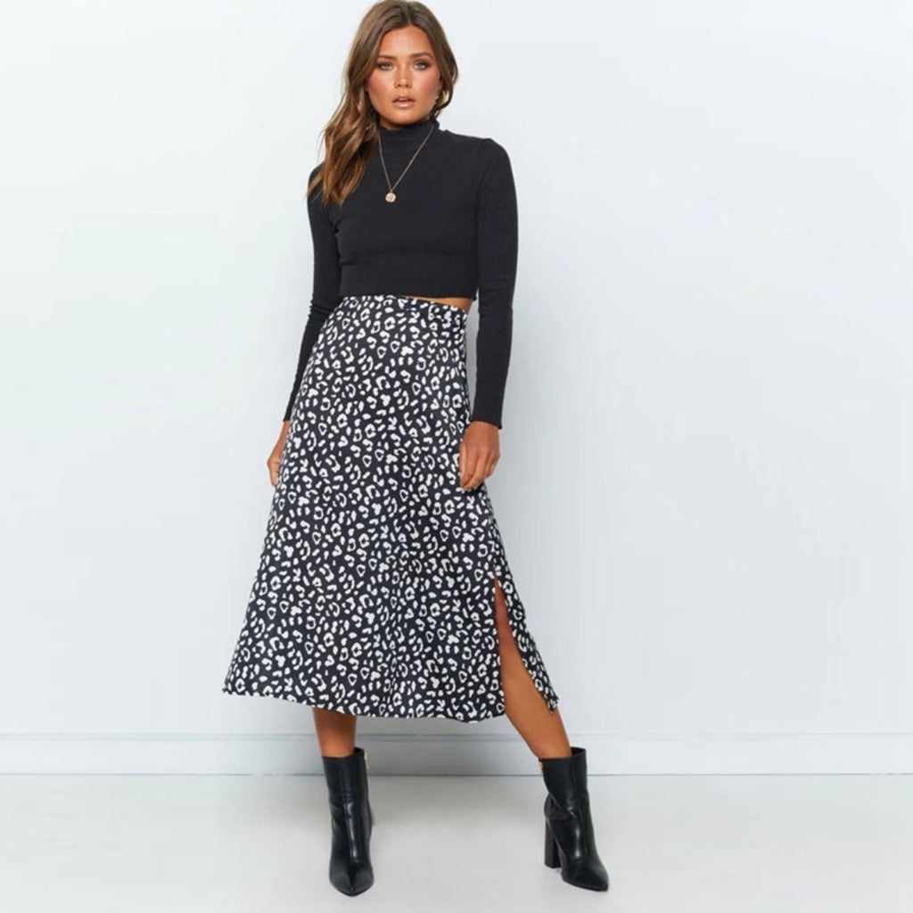 Dame Maxinederdel | Leopardmønster Maxinederdel | Slidsdesign til Hverdagsbrug, Fritid & Afslappede Udflugter | Vanero