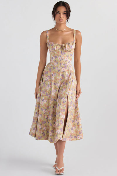 Carmen | Blomstret bustier-kjole med taljeform l Vanero