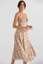 Kjole i Polyester- og Bomuldsblanding | Slim Fit Bustier Kjole | Blomsterprint til Hverdagsbrug og Arrangementer | Vanero