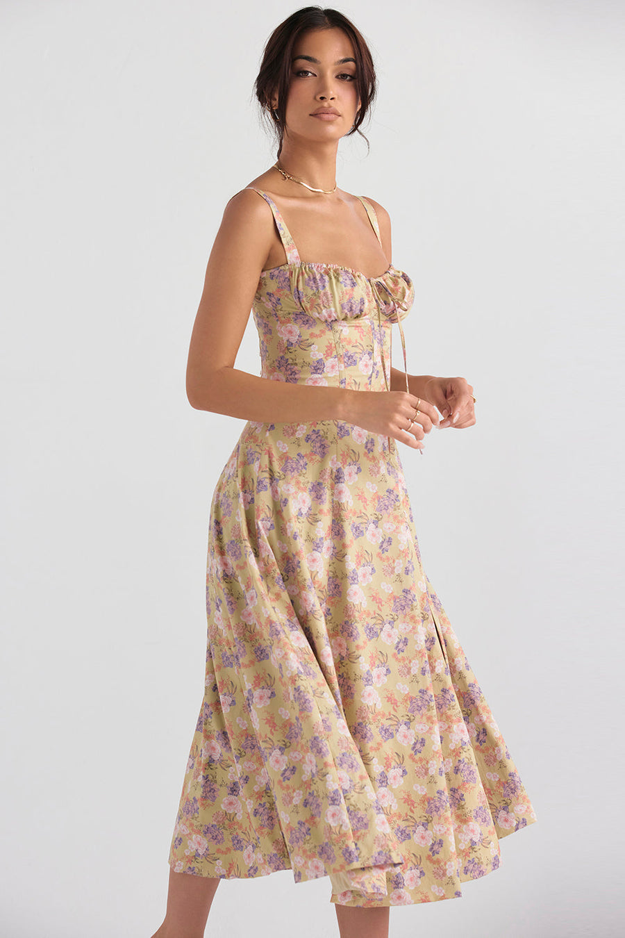 Kjole i Polyester- og Bomuldsblanding | Slim Fit Bustier Kjole | Blomsterprint til Hverdagsbrug og Arrangementer | Vanero