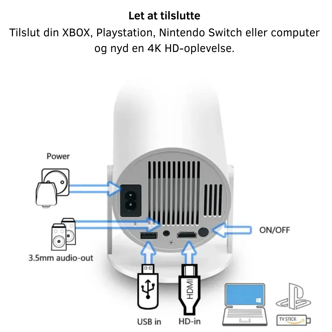 Bærbar Mini Projektor Med 1080p Afspilning | Trådløst LED-Projektionssystem | 30 Til 120 Tommer Hjemmeunderholdning | Vanero