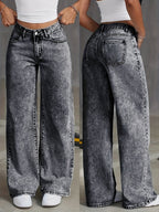 Dame Jeans Denimmateriale | Løs Pasform Baggy Jeans | Vintage-Vasket Design Til Hverdagsbrug & Casual Stil | Vanero