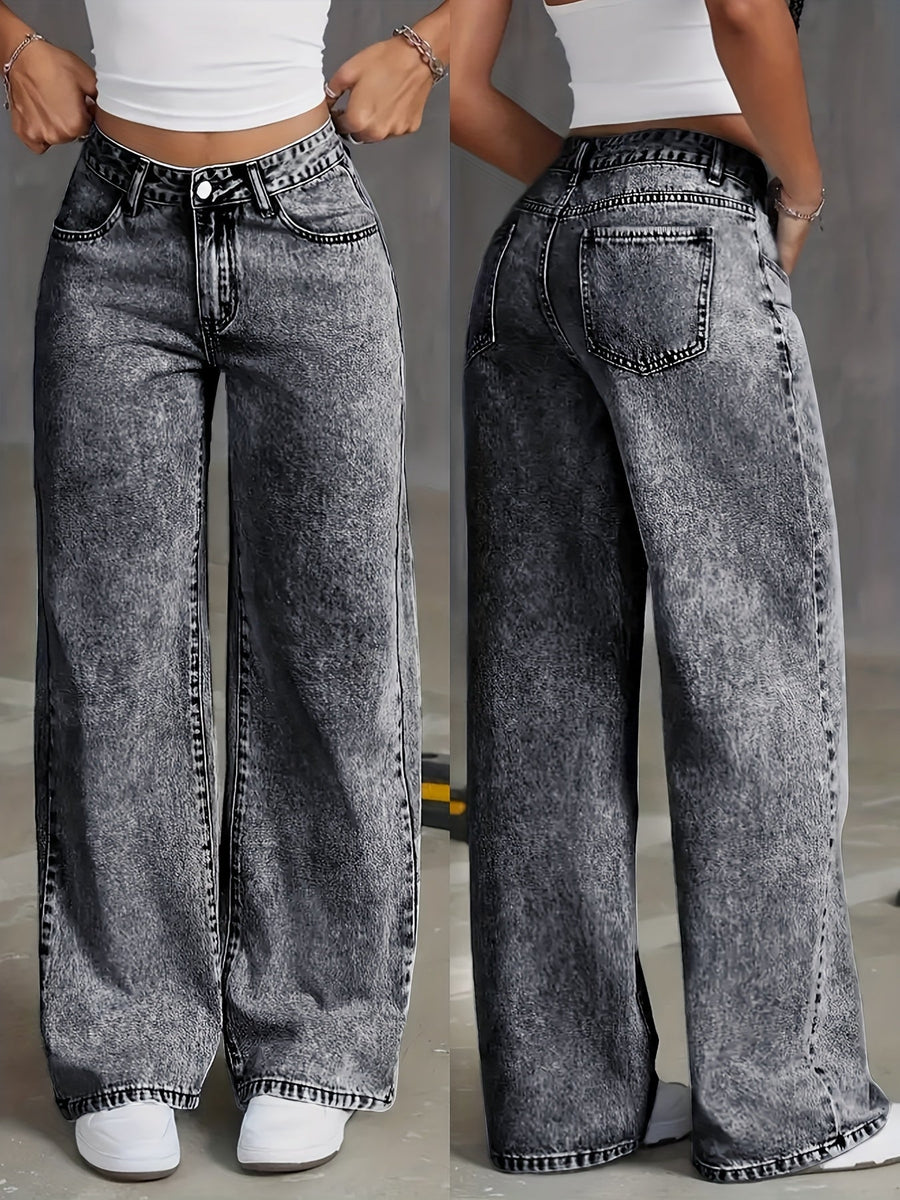 Dame Jeans Denimmateriale | Løs Pasform Baggy Jeans | Vintage-Vasket Design Til Hverdagsbrug & Casual Stil | Vanero