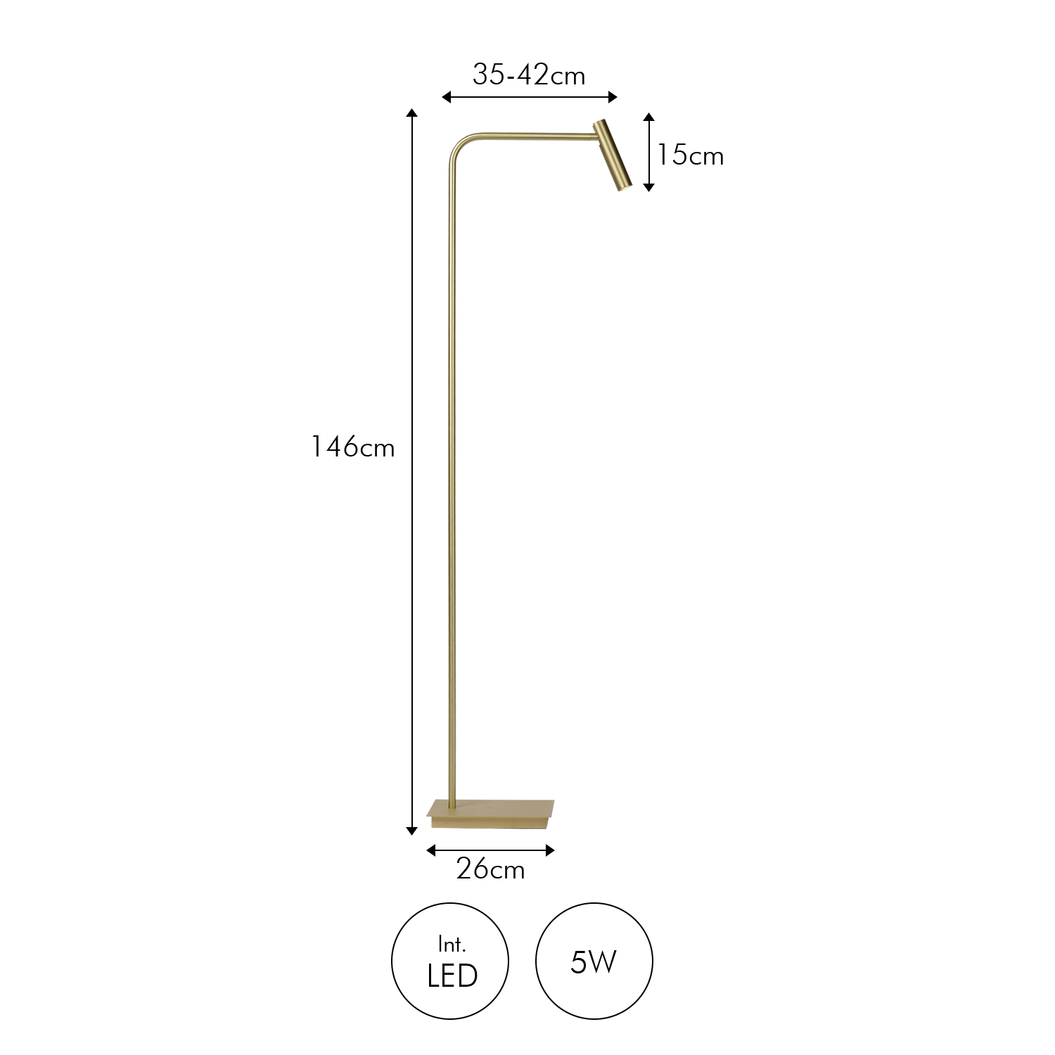 Gulvlampe Med Integreret LED Belysning | Metalkonstruktion Med Antik Messing Finish | Indendørs Læse & Stemningsbelysning | Vanero