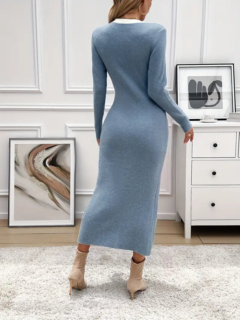 Harperly Strikmateriale | Bodycon Pasform Strikkjole | Dobbelradet Colour Block Design til Hverdagsbrug & Arrangementer | Vanero