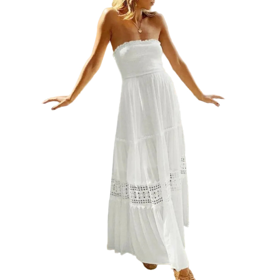 Dame Off Shoulder Maxi Kjole | Ærmeløs Kjole Med Blondedetaljer | Sommerbrug Og Særlige Anledninger | Vanero