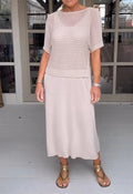 LaceFusion Tekstilmateriale | Regular Fit Kjolesæt | Kjole med Seler & Hulbluse til Hverdagsbrug & Arrangementer | Vanero