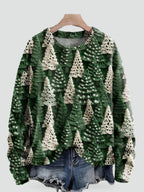 Julestriktrøje Til Dame | Blød Strik Med Dekorativt Juletrætryk | Rund Halsudskæring & Lange Ærmer Til Vinterbrug | Vanero