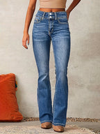 Dame Jeans Bomuldsblanding Denim | Flare Pasform Denim Jeans | Klassisk Flare Ben Design Til Hverdagsbrug & Fritid | Vanero