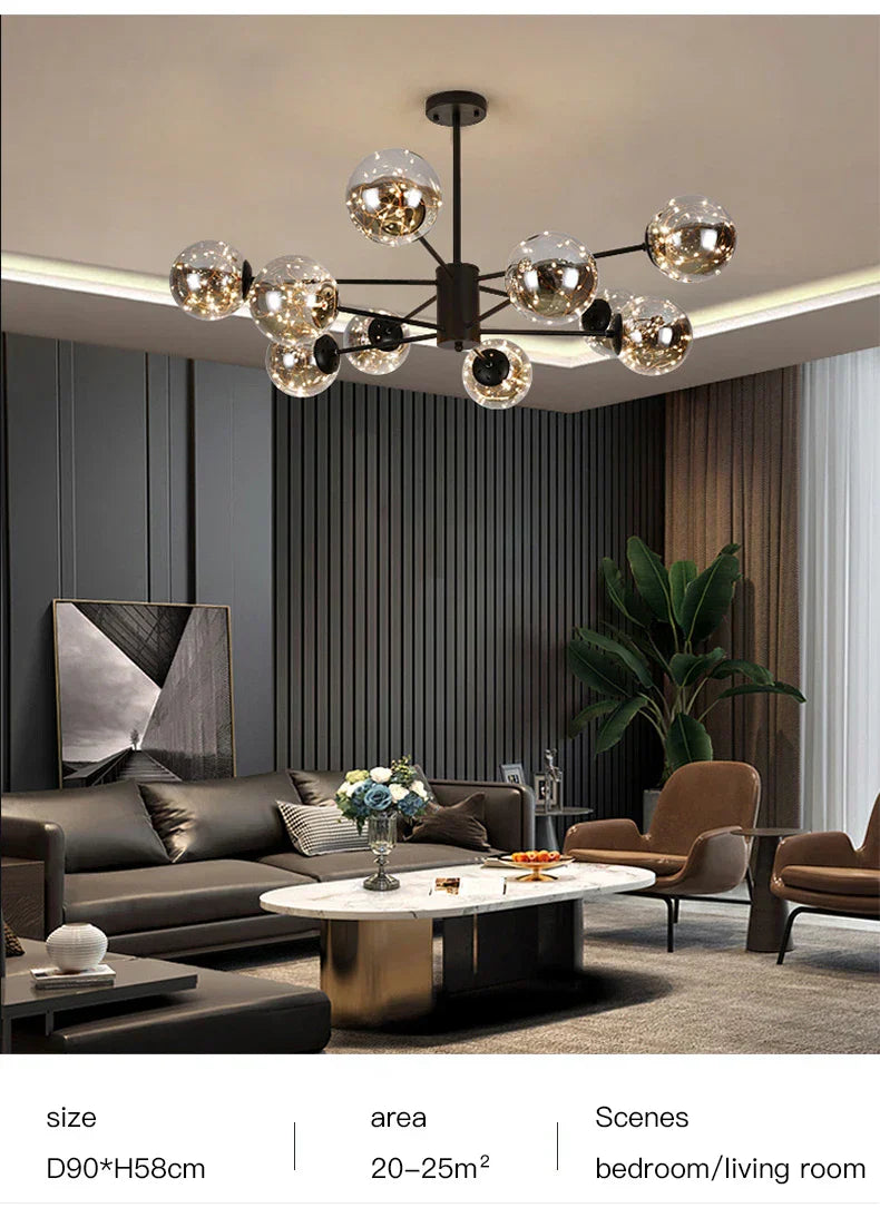 NobleLuminance l Lysekrone med glaskugler l Vanero