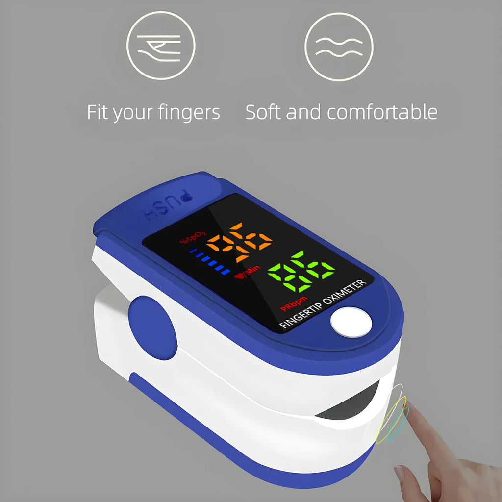 Fingertip Pulsoximeter | SpO₂- & Pulsmåling Med Display | Bærbar Én-Knaps Måleenhed | Vanero