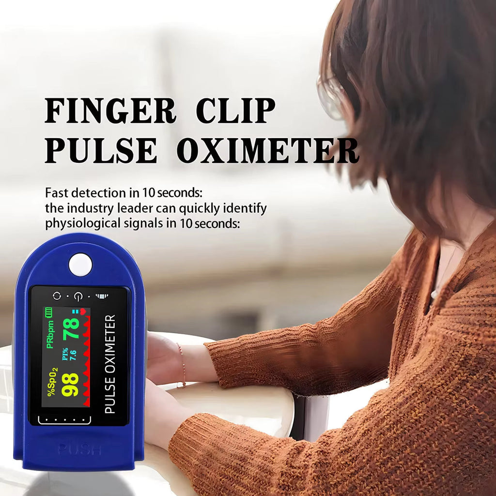 Fingertip Pulsoximeter | SpO₂- & Pulsmåling Med Display | Bærbar Én-Knaps Måleenhed | Vanero