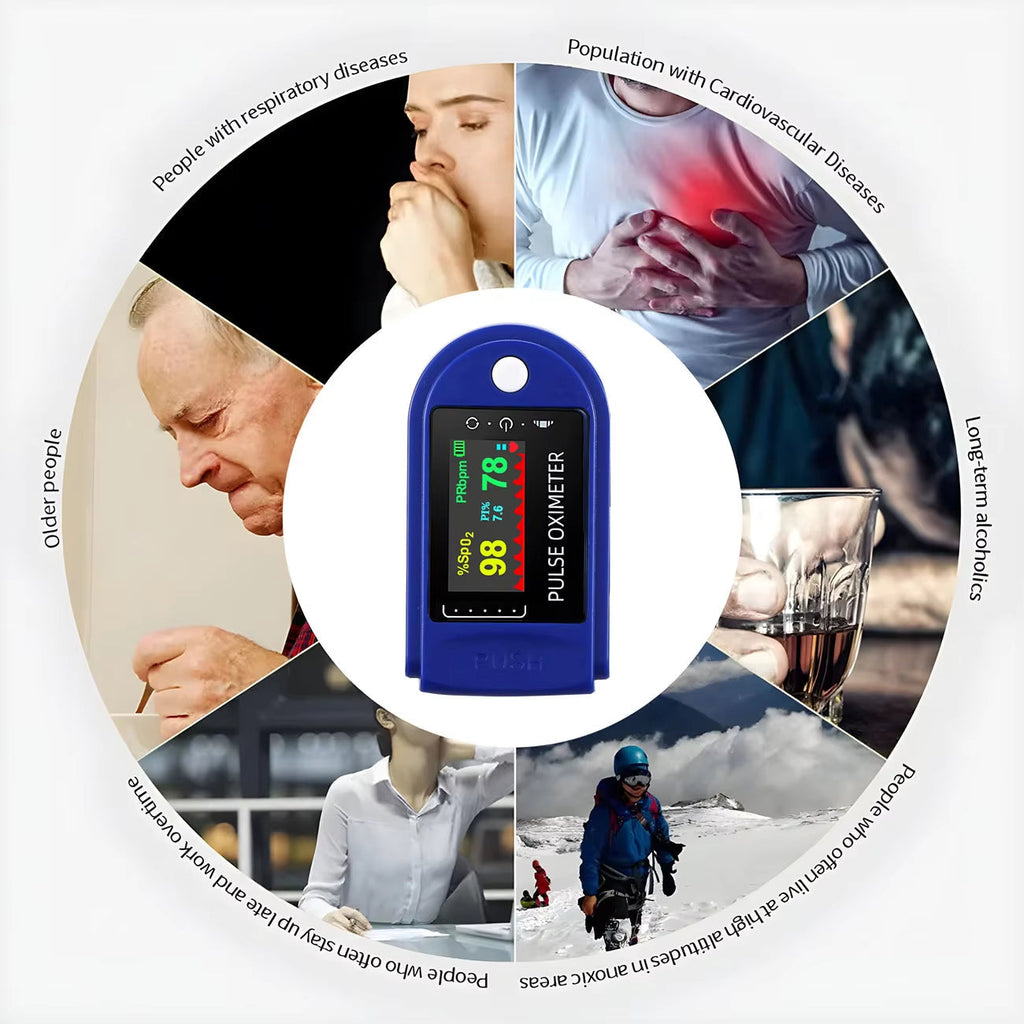 Fingertip Pulsoximeter | SpO₂- & Pulsmåling Med Display | Bærbar Én-Knaps Måleenhed | Vanero