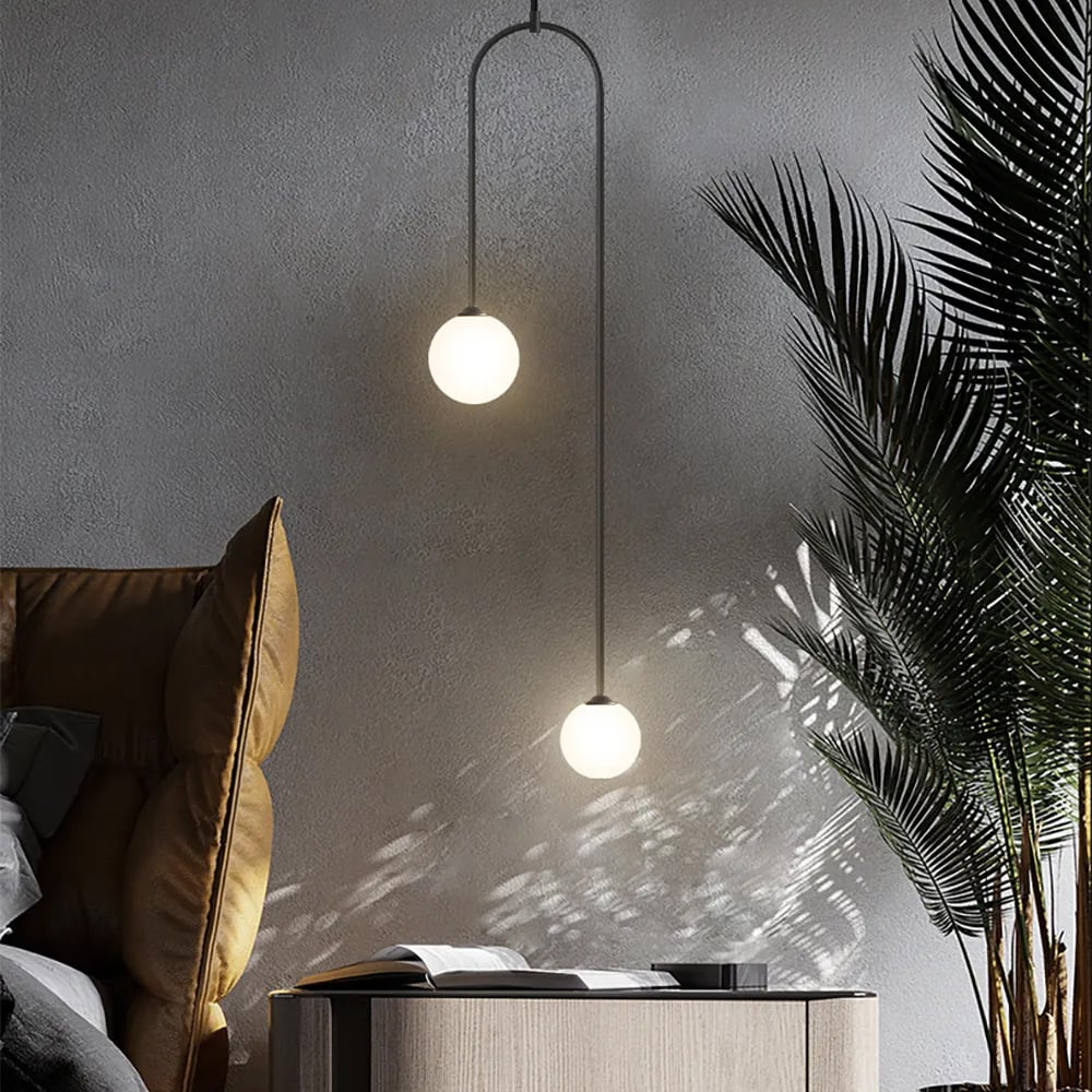 Moderne l pendel Glas Globe 2-Light U-formet til stue og soveværelse l Vanero