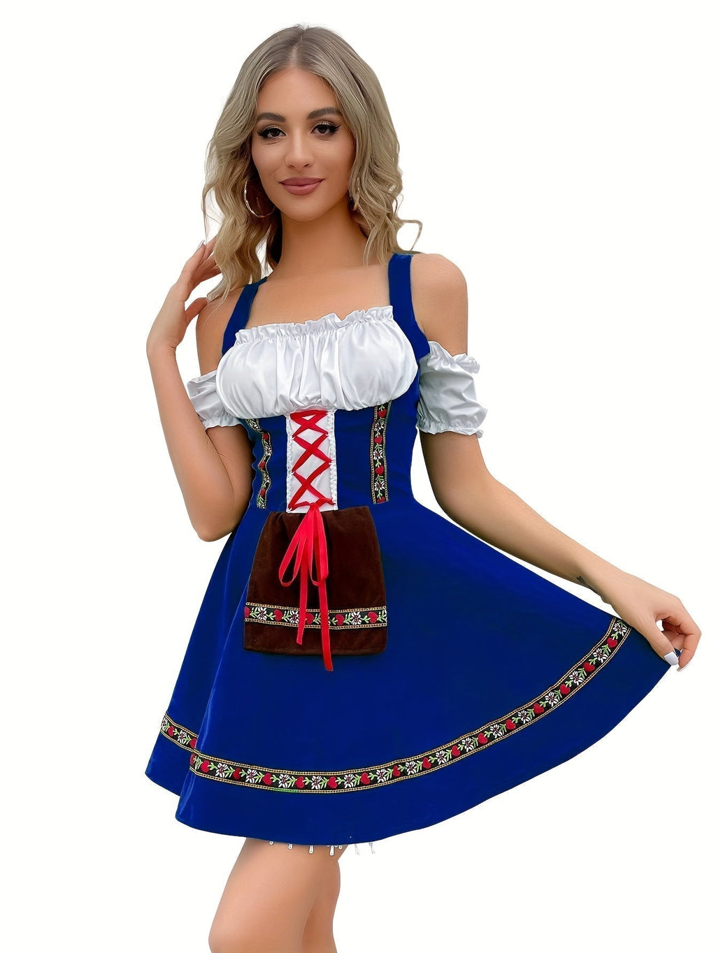 Dame Dirndl Kjole Bomuldsblanding Polyester | Almindelig Pasform Minikjole | Skulderfrit Design Med Snørelukning Til Festivaler | Vanero