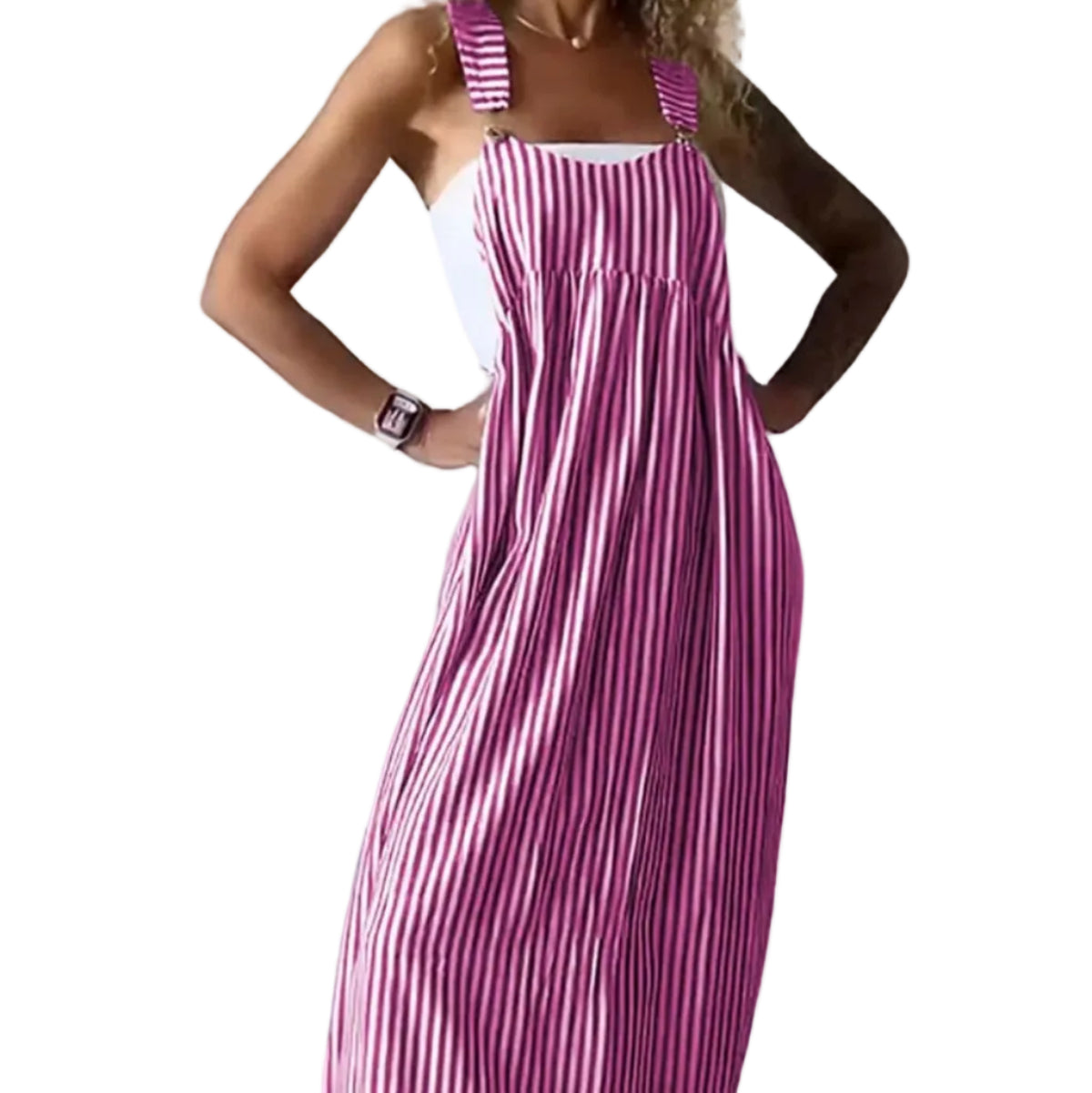 Dame Stribet Jumpsuit | Afslappet Pasform Kortærmet Jumpsuit | Til Hverdagsbrug, Fritid & Afslappede Aktiviteter | Vanero