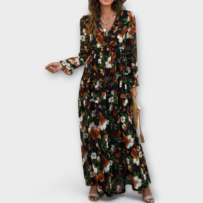 Elle | Blomster V-Hals Maxi Kjole l Vanero