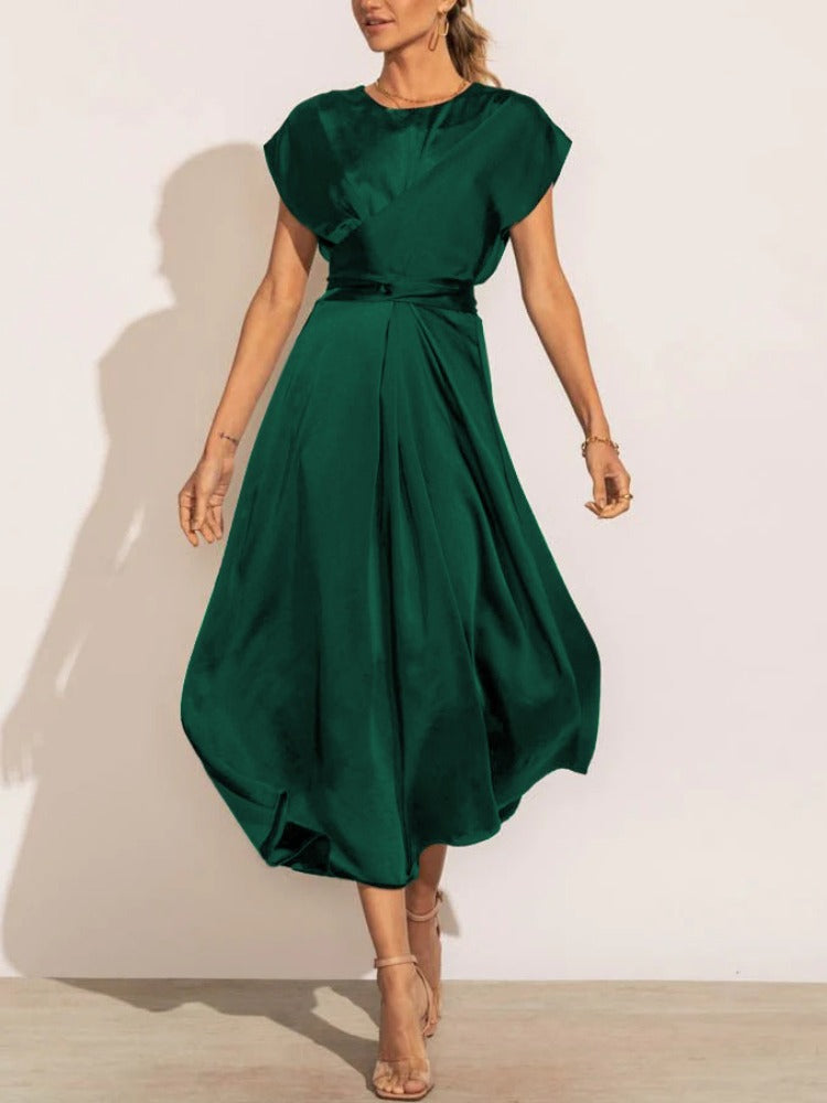 Dame Kjole Let Tekstilmateriale | Almindelig Pasform Midikjole | Draperet Design Med Justerbar Talje Til Arrangementer | Vanero