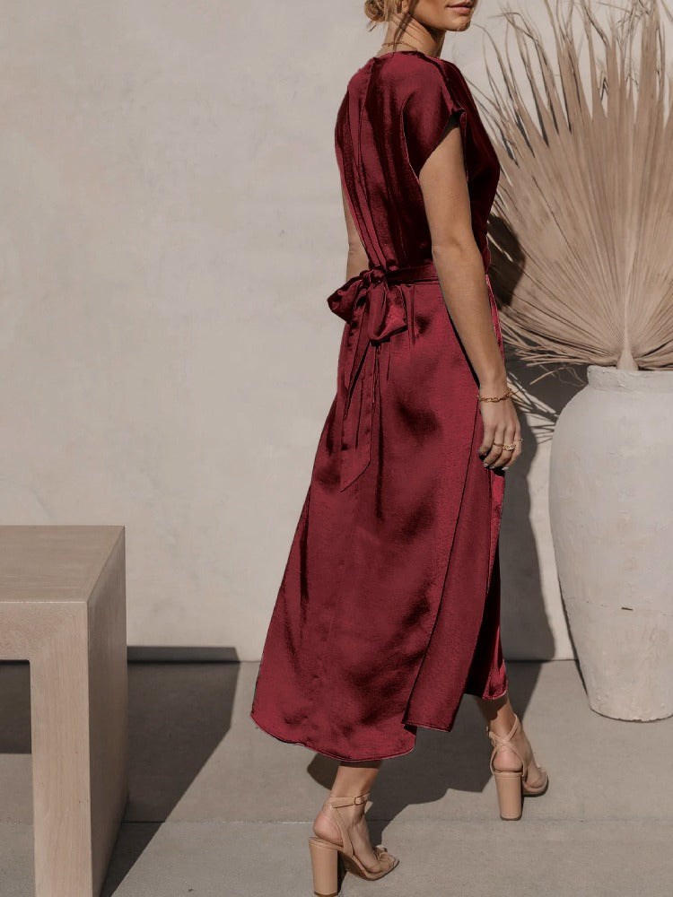Dame Kjole Let Tekstilmateriale | Almindelig Pasform Midikjole | Draperet Design Med Justerbar Talje Til Arrangementer | Vanero