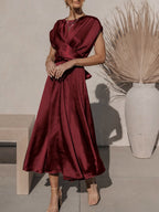 Dame Kjole Let Tekstilmateriale | Almindelig Pasform Midikjole | Draperet Design Med Justerbar Talje Til Arrangementer | Vanero